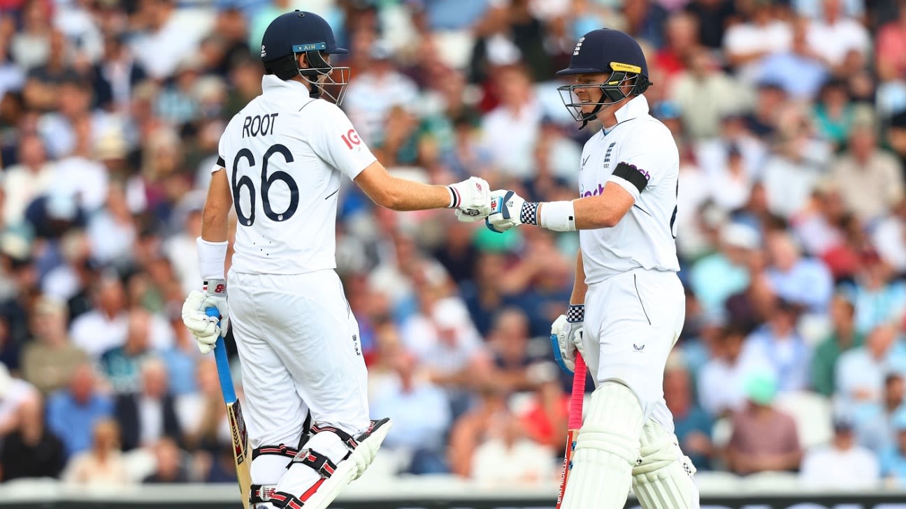 Ollie Pope, Joe Root forge ahead after England lose openers early