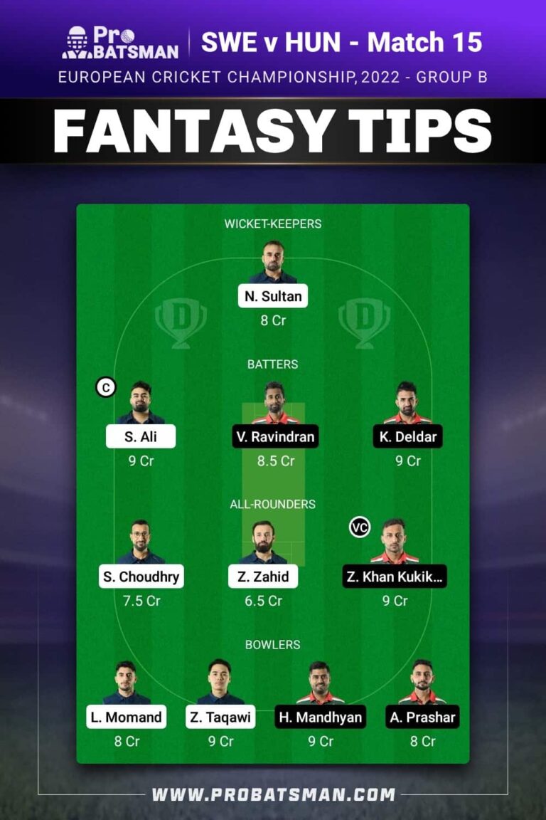 SWE vs HUN Dream11 Prediction With Stats, Pitch Report & Player Record of European Cricket Championship, 2022 For Match 15 of Group B – ProBatsman