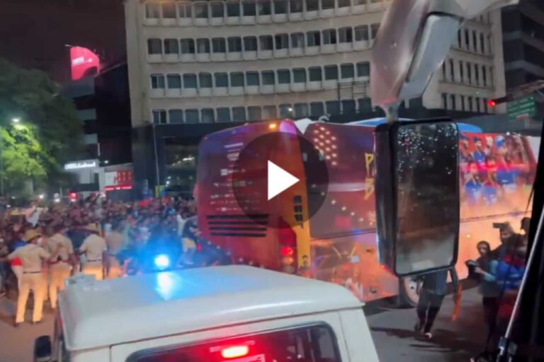 [Watch] RCB Fans Surround Team Bus Late at Night Outside Chinnaswamy Stadium • ProBatsman