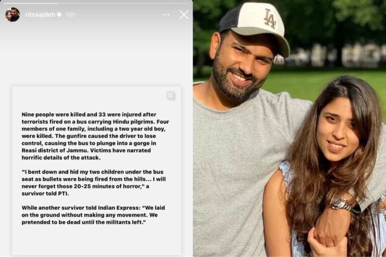 Rohit Sharma’s Wife Ritika Sajdeh Strongly Condemns Terrorist Attack on Hindu Pilgrims in Jammu & Kashmir’s Reasi • ProBatsman