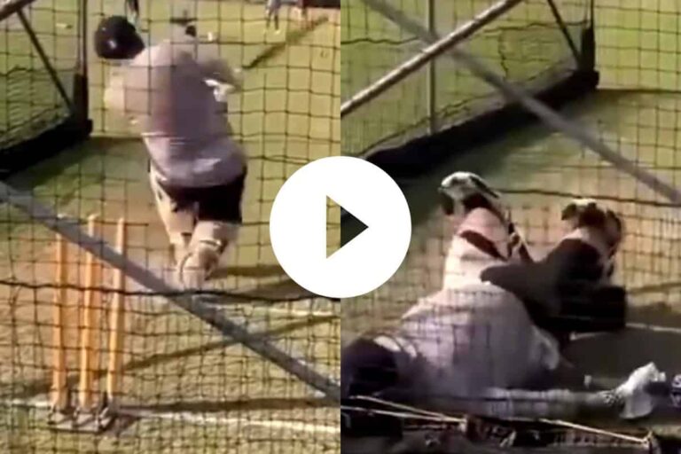 Watch: Overweight Azam Khan Embarrassingly Falls to Ground Attempting Scoop Shot, Video Goes Viral • ProBatsman