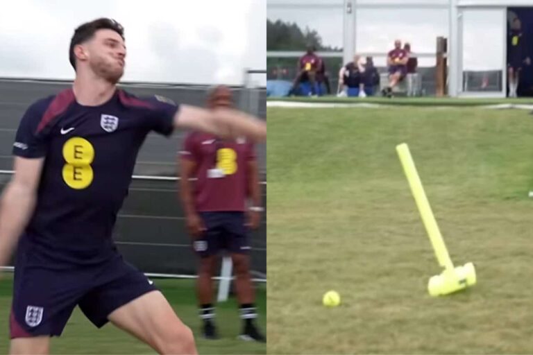 [Watch] Football Star Declan Rice Switches to Cricket, Clean Bowls Captain Harry Kane • ProBatsman